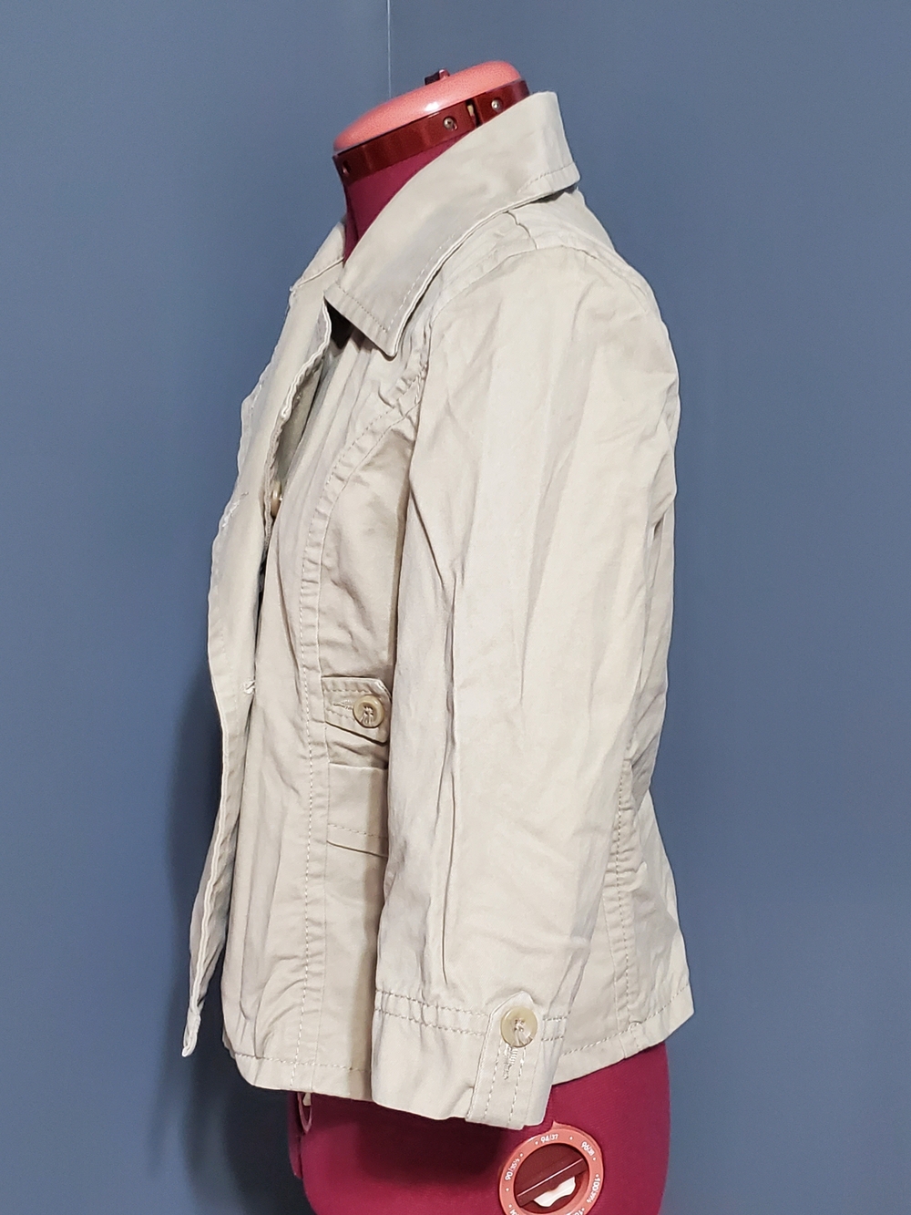 Old Navy Light Beige Double-Breasted Cropped Trench Coat Half Sleeve Women's Med - Picture 2 of 9